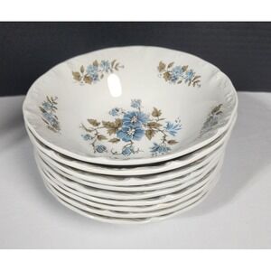 5 VTG‎ Staffordshire Ironstone Coupe Cereal Bowls Blossomtime Blue England 6.5"